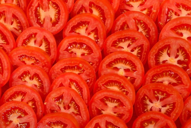 Tomate en tranches. Vue de dessus.