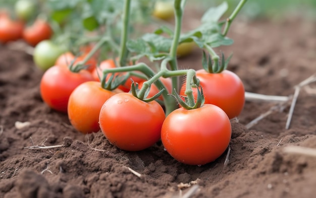 Tomates au sol dans un champ