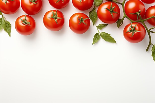 Tomates et basilic sur fond blanc Vue supérieure avec espace de copie