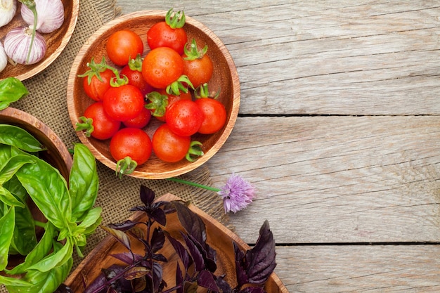 Tomates et basilic frais fermiers