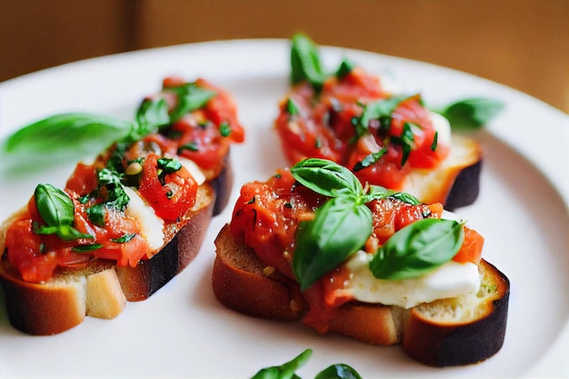 Tomates bruschetta séchées sur pain frit avec cuisine italienne à l'huile d'olive