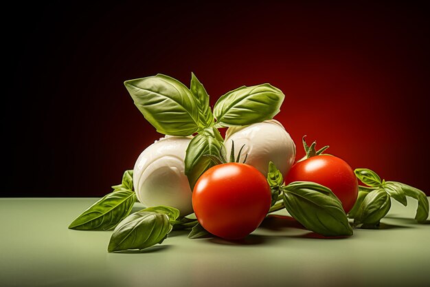 tomates cerises feuilles de basilic vert et boules de mozzarella salade de caprese