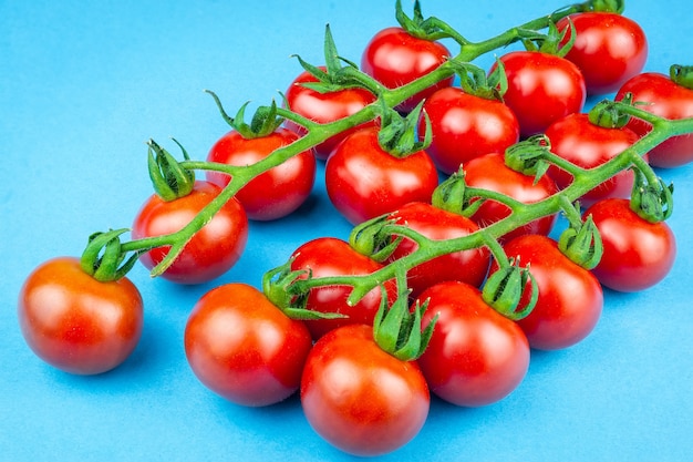 Tomates cerises sur fond bleu