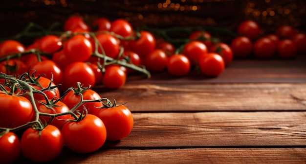 des tomates cerises sur une table en bois