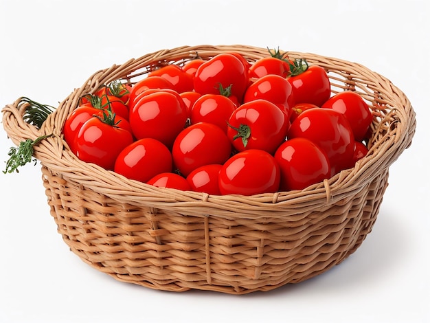 Tomates dans un panier sur fond blanc