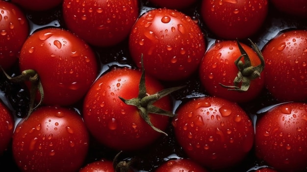 Tomates dans un plateau avec des gouttelettes d'eau dessus