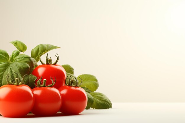 Photo tomates avec des feuilles isolées sur fond blanc closeup