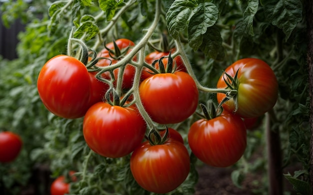 Tomates fraîches sur une branche