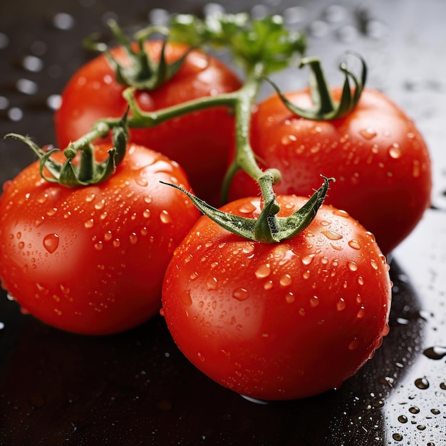 Tomates fraîches avec des gouttes d'eau générées par l'IA