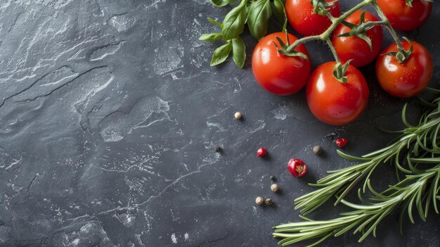 Des tomates et des herbes variées sur une table