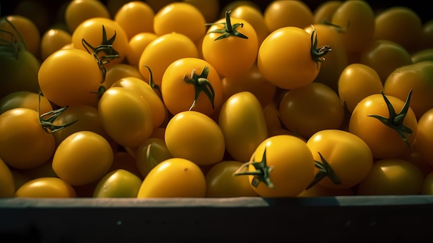 Des tomates jaunes mûres posées sur une pile l'une au-dessus de l'autre AI générative