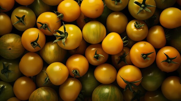 Des tomates jaunes mûres posées sur une pile l'une au-dessus de l'autre AI générative