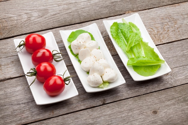 Tomates mozzarella et feuilles de salade verte