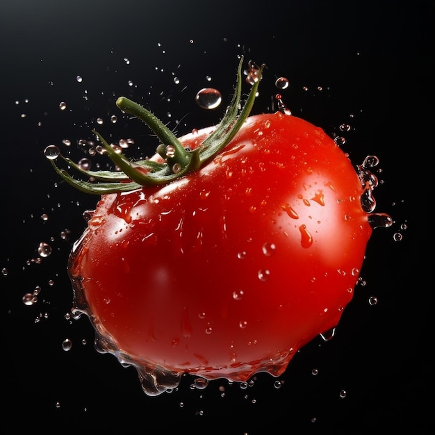 Tomates mûres tombent mouillées de fraîcheur sur un fond isolé