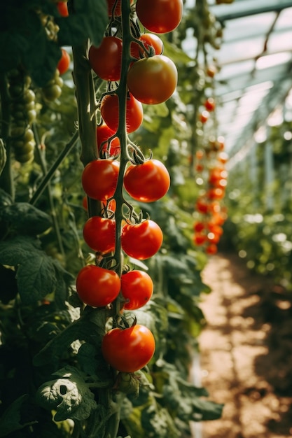 les tomates poussent dans une serre fermée