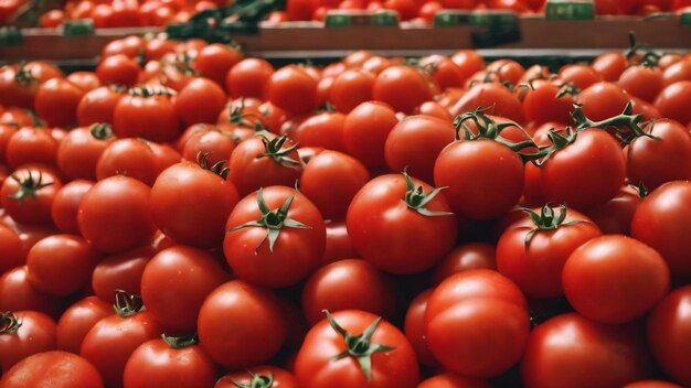 Tomates rouges fraîches à l'épicerie pour le concept d'arrière-plan alimentaire