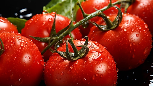 Tomates rouges fraîches recouvertes d'une goutte d'eau en gros plan