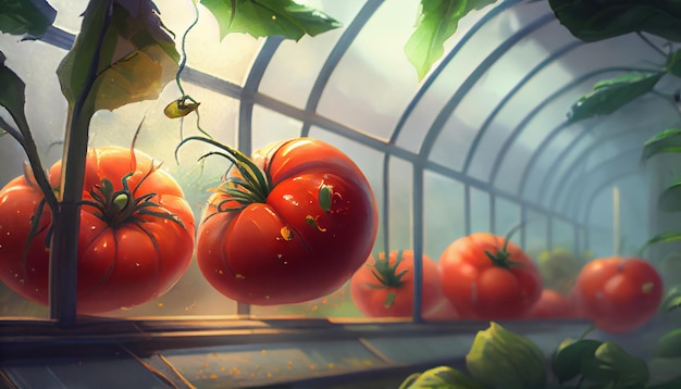 Tomates rouges juteuses mûres dans la serre Generate Ai