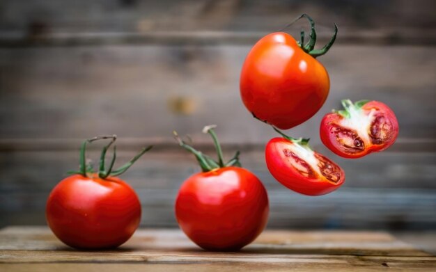 Les tomates rouges lévitent.