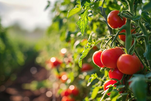 tomates rouges mûres cultivées dans un champ agricole