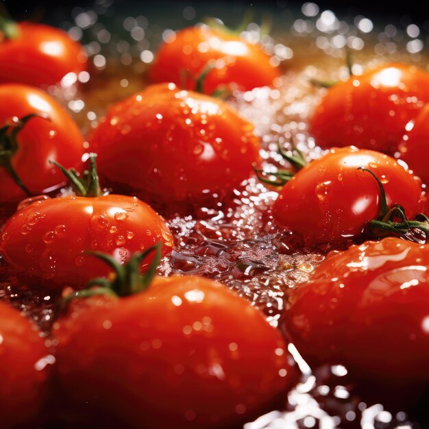 les tomates rouges ont été trempées dans l'eau avant de être cuites