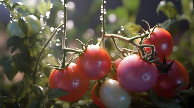 Tomates rouges et vertes sur une branche IA générative