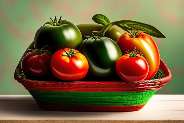 Tomates rouges et vertes dans le panier