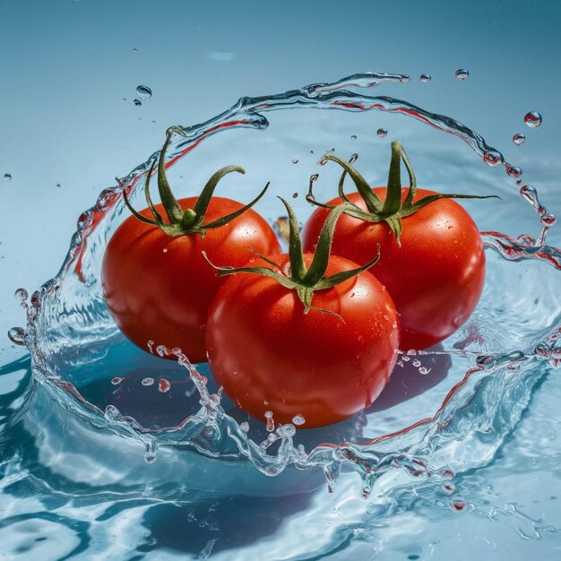 les tomates sont éclaboussées d'eau et de bulles dans l'eau