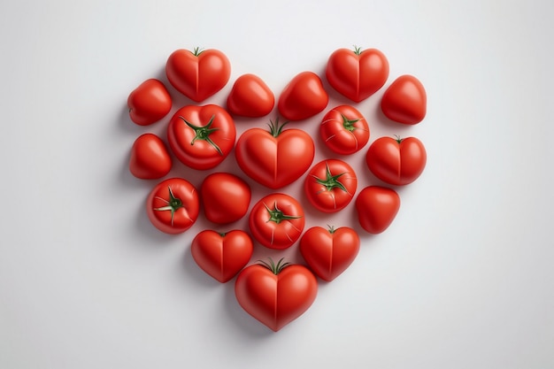 Tomates sous forme de coeur sur un fond blanc