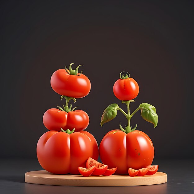 Tomates et tranche de tomate isolées sur fond noir IA générative