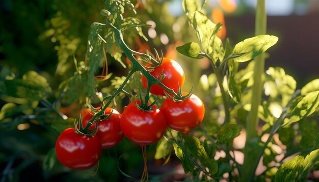 Tomates sur la vigne dans une serre