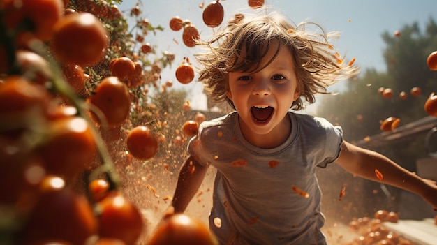 Photo la tomatina à travers les yeux des jeunes capture la joie de la fête