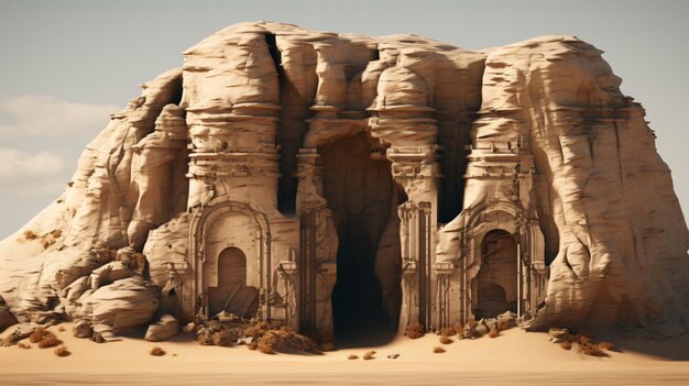 Tombe dans le désert arabe roche sculptée