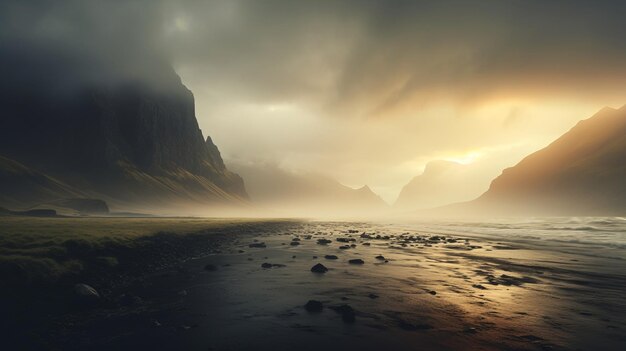 Le tonalisme de l'humeur capture le lever du soleil en Islande