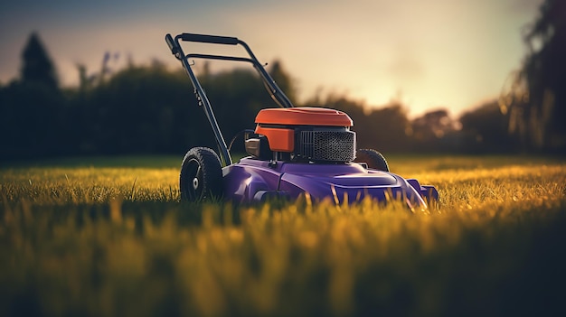 une tondeuse à gazon sur l'herbe dans un jardin ai générative