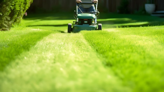 tondeuse à gazon sur herbe verte