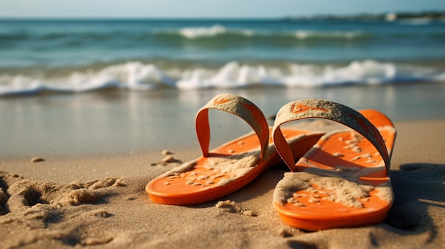 Tongs orange sur la plage