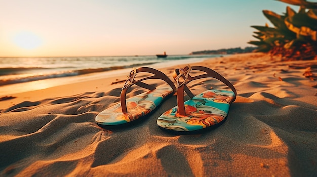 tongs sur une plage de sable