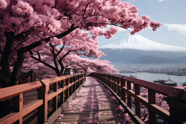 Étonnantes fleurs de sakura japonaises magnifiques fleurs de cerisiers roses générées par l'IA