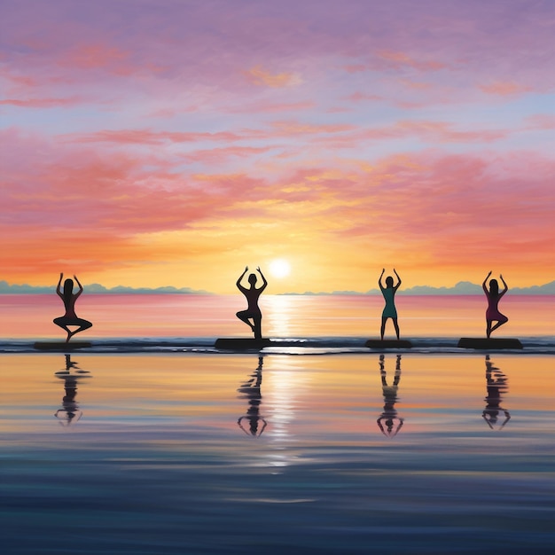 Étonnantes silhouettes de yoga en papier peint