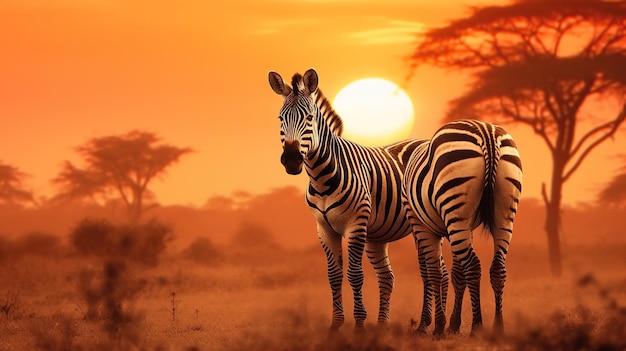 Étonnants zèbres africains au coucher du soleil concept Une photographie professionnelle doit utiliser une IA générative de haute qualité