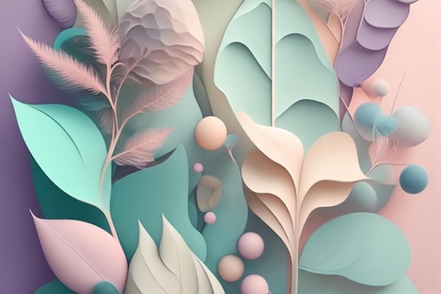 Les tons pastels et les formes organiques créent une image abstraite inspirée de la nature