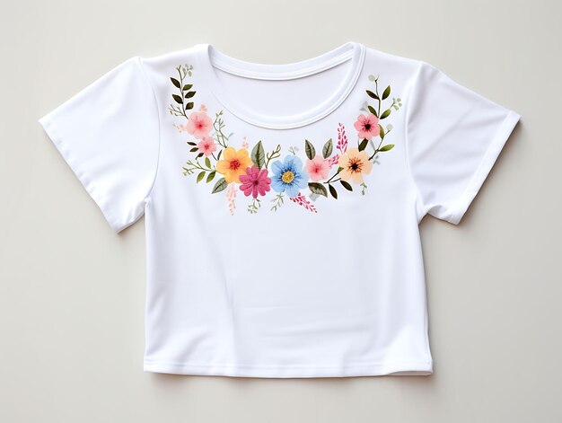 Top court à motifs floraux Couleurs pastel douces Bohème Gard Clean Blank White Photoshoot Tee