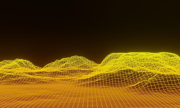 Topographie au néon en grille 3D Terrain en maillage dégradé