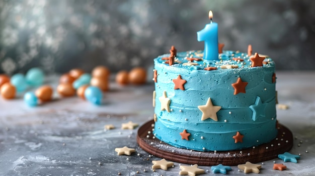 Topper décoré de gâteau numéro un pour l'anniversaire du bébé sur un fond clair