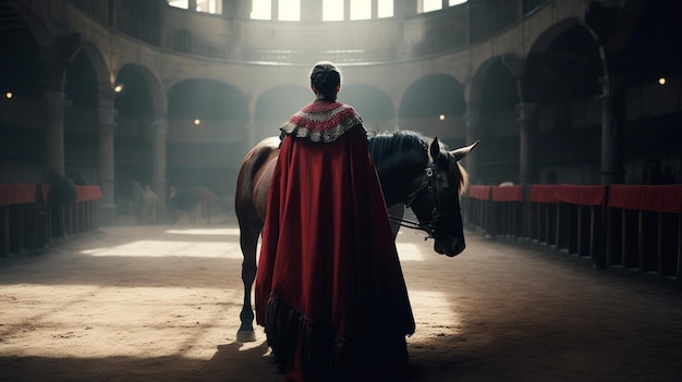 Photo le torero se tient devant l'arène generative ai