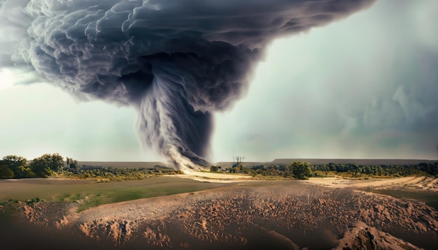 Une tornade dans un paysage orageux