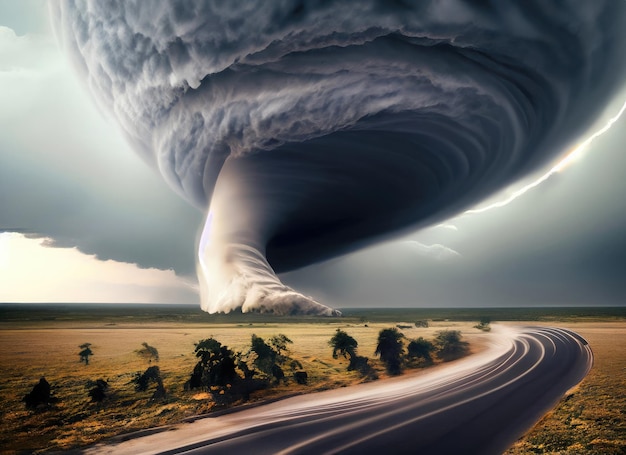 Une tornade dans un paysage orageux