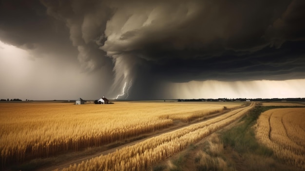 Une tornade fait rage dans un champ Illustration AI GenerativexA