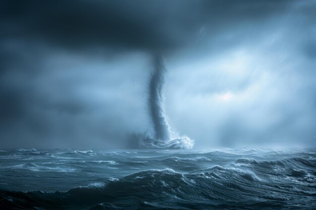 Photo une tornade majestueuse en mer une démonstration de la fureur de la nature dans un temps orageux sinistre